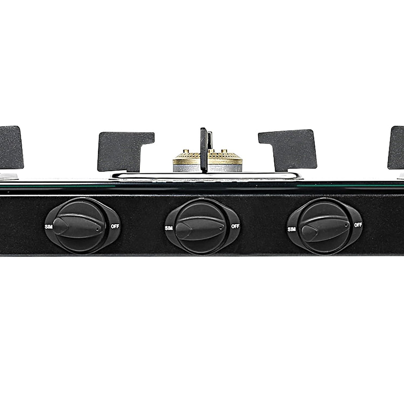 Faber Glass Top 3 Burner Gas Stove (Hob Cooktop Pearl 3BB BK) with Jumbo Burner, Diamond Coated Pan Support, Manual Igni