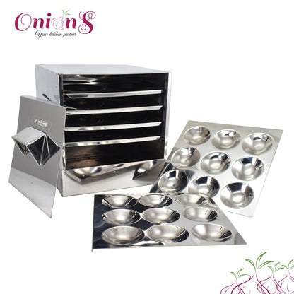 Onions Stainless Steel Cauka/Square/Cubic Idly cooker 4 + 2 plates with16 Regular idly Extra 2 Mini Idly plates - Gas stove and Induction Stove Compactible – FOR HOME USE ONLY