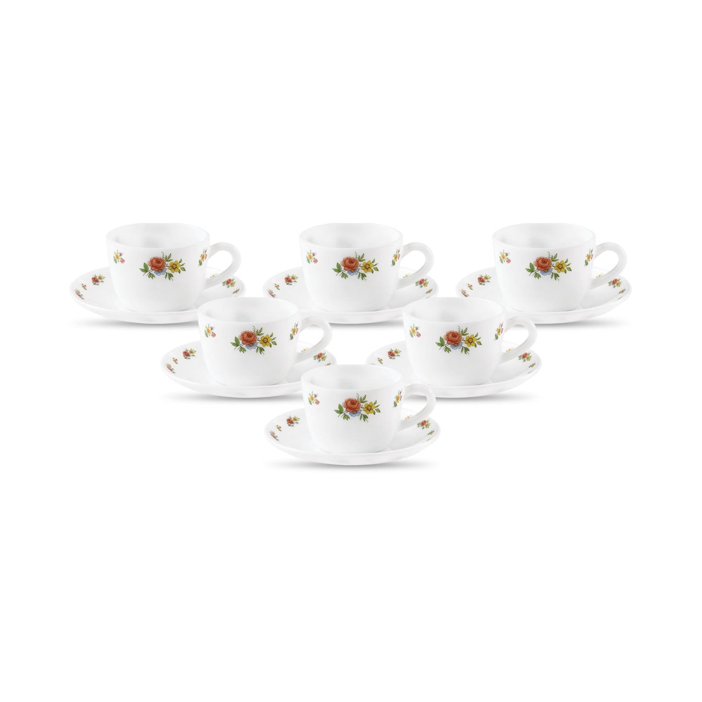 La Opala, Novo Collection Opal Glass Crockery | Cup & Saucer Princess, Set of 12 | English Lavender, 150 ml | for Tea & Coffee | Microwave Safe | 100% Vegetarian | Extra Strong | Super Light & White