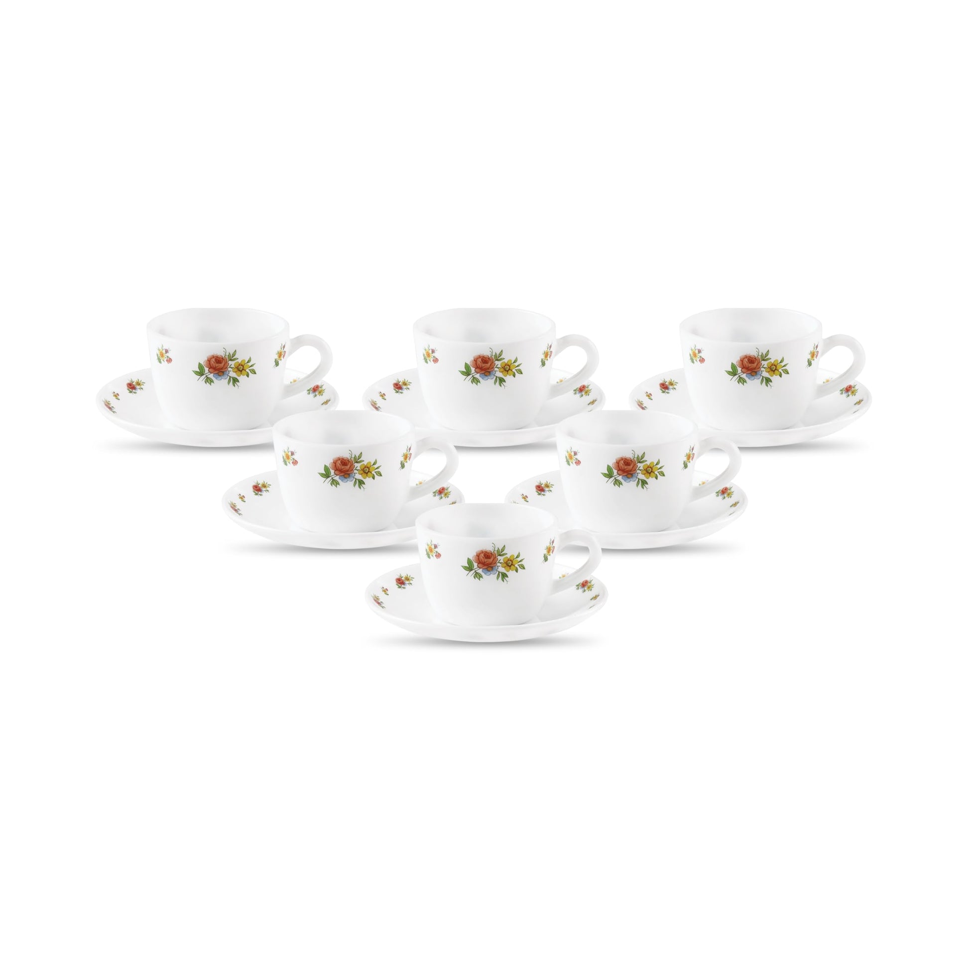 La Opala, Novo Collection Opal Glass Crockery | Cup & Saucer Princess, Set of 12 | English Lavender, 150 ml | for Tea & Coffee | Microwave Safe | 100% Vegetarian | Extra Strong | Super Light & White