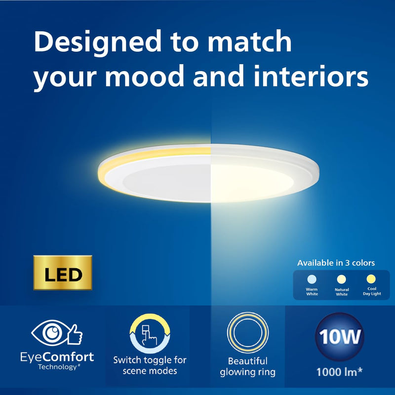Philips 10-watt Round LED Up-Down Downlighter (Warm White + Natural White, B0D4VL5BYK)