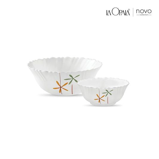 La Opala Novo Collection Opal Glass Crockery | Gift Set of 7 | Pudding Set 7 pcs Autumn Flower | Bowls for Desserts & Gifting | Microwave Safe | 100% Vegetarian | Extra Strong | Light & White
