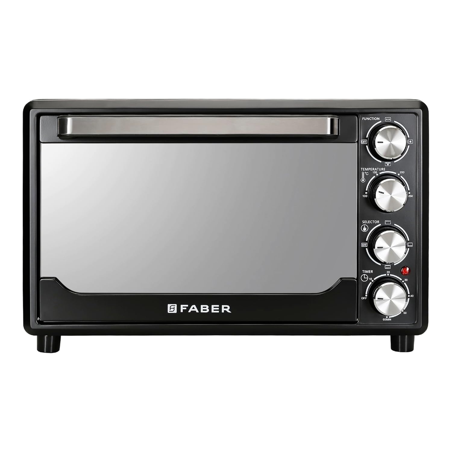 Faber 34L Double Glazed 1600W OTG|Bake, Toast, Roast, Grill|6 Functions, Upper & Lower Heating, Rotisserie, 360° Convection,Crumb Tray, Double Glaze Glass|Bake Plate, Pizza Plate, Silicon Gloves|Black