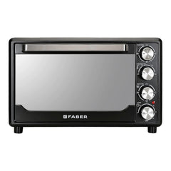 Faber 34L Double Glazed 1600W OTG|Bake, Toast, Roast, Grill|6 Functions, Upper & Lower Heating, Rotisserie, 360° Convection,Crumb Tray, Double Glaze Glass|Bake Plate, Pizza Plate, Silicon Gloves|Black