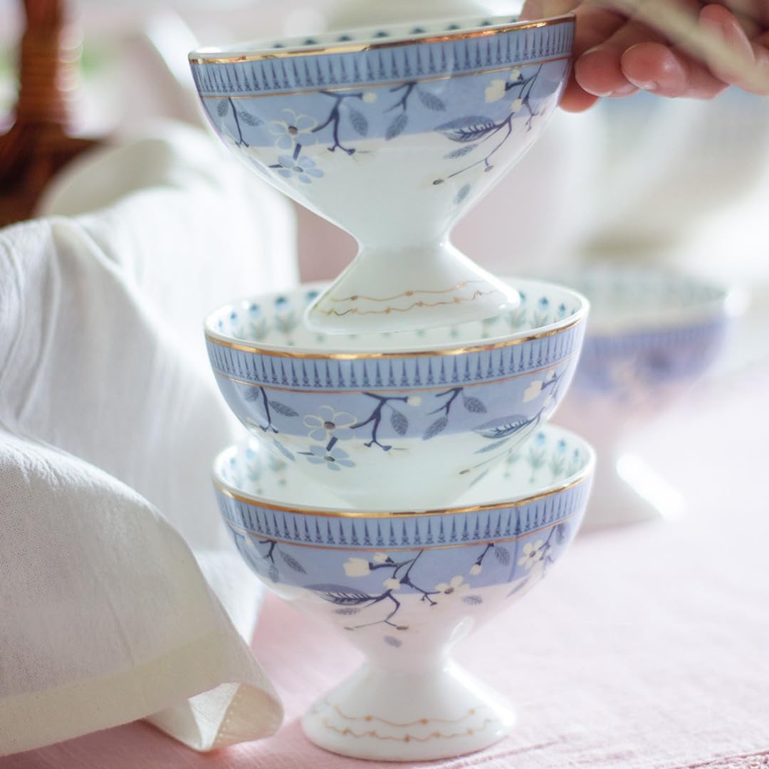 Magique by The Wishing Chair x ClayCraft : River of Flowers Dessert Cups Set of 4 | 160 ml Ceramic Ice Cream Bowls | Elegant Floral Cups for Ice Cream, Sorbet & Gelato | Dishwasher Safe