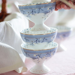 Magique by The Wishing Chair x ClayCraft : River of Flowers Dessert Cups Set of 4 | 160 ml Ceramic Ice Cream Bowls | Elegant Floral Cups for Ice Cream, Sorbet & Gelato | Dishwasher Safe