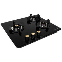 Faber Hob/Hobtop 3 Brass Burner Auto Electric Ignition Glass Top (Maxus HT603 CRS BR CI AI) Black