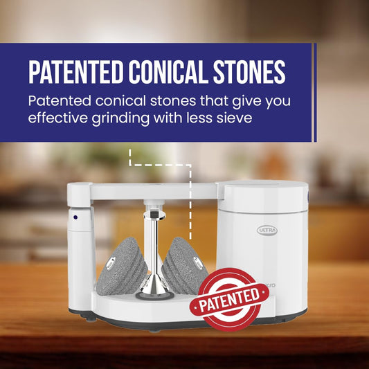 ULTRA Abs Plastic Micro 1.75 Litre Table Top Wet Grinder - White| Fast Grinding Conical Stones,85W Power & 5 Years Warranty|AISI 304 Food-Grade SS Multi Utility Cylindrical Type Drum