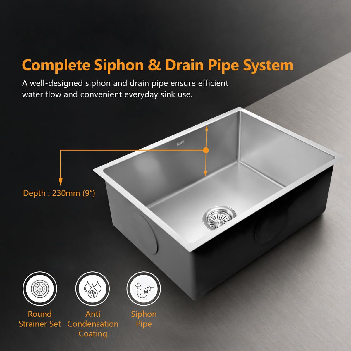 Kaff Marco Handmade Stainless Steel Kitchen Sink 24 x 18 Inch | 304 Grade SS | Satin Finish | KS610SB(R10)