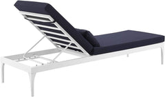 Daley Outdoor Swimming Poolside Lounger (White + Navy Blue) Set of 2