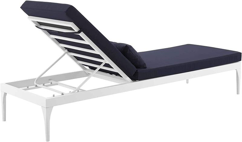 Daley Outdoor Swimming Poolside Lounger (White + Navy Blue) Set of 2