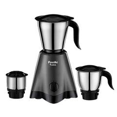 Preethi Tiara Mixer Grinder for Kitchen | 500 Watt Mixie | 3 Stainless Steel Jars  | Grey & Black