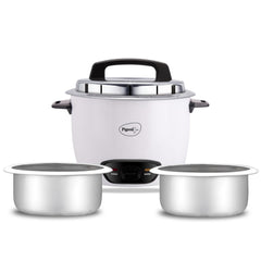 Pigeon by Stovekraft Joy Rice Cooker with Single pot, 1 litres. (White) | Toughened Glass Lid | 400 Watts | Aluminium Cooking Pot | Measuring Cup| Spatula | Energy Efficient Cooking