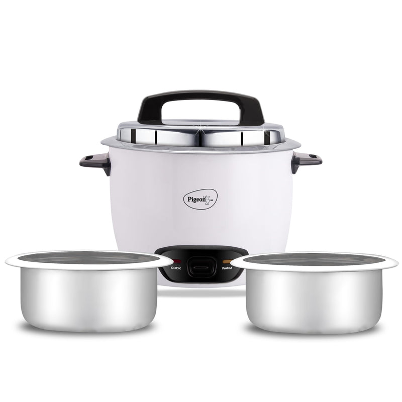 Pigeon by Stovekraft Joy Rice Cooker with Single pot, 1 litres. (White) | Toughened Glass Lid | 400 Watts | Aluminium Cooking Pot | Measuring Cup| Spatula | Energy Efficient Cooking