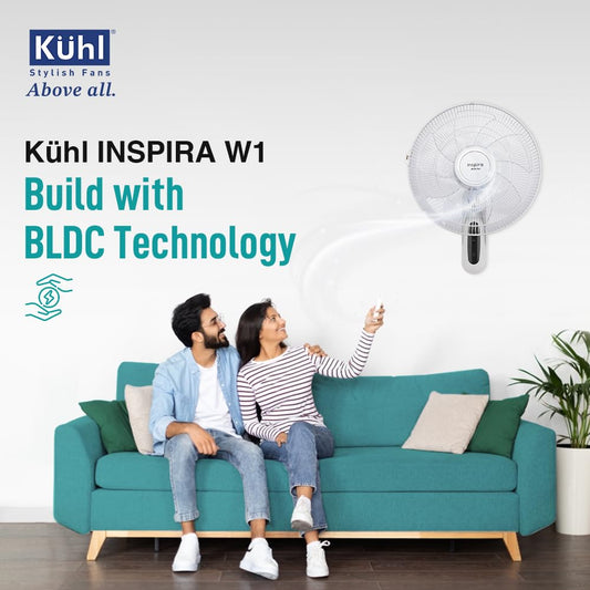 KUHL Inspira W1 400mm Power Saving BLDC Wall Fan with Remote | 28 W | Touch Screen Control Panel with Digital Display | Tilt Mechanism & Swivel Function | Wall Mount | High Air Flow & Low Noise|white