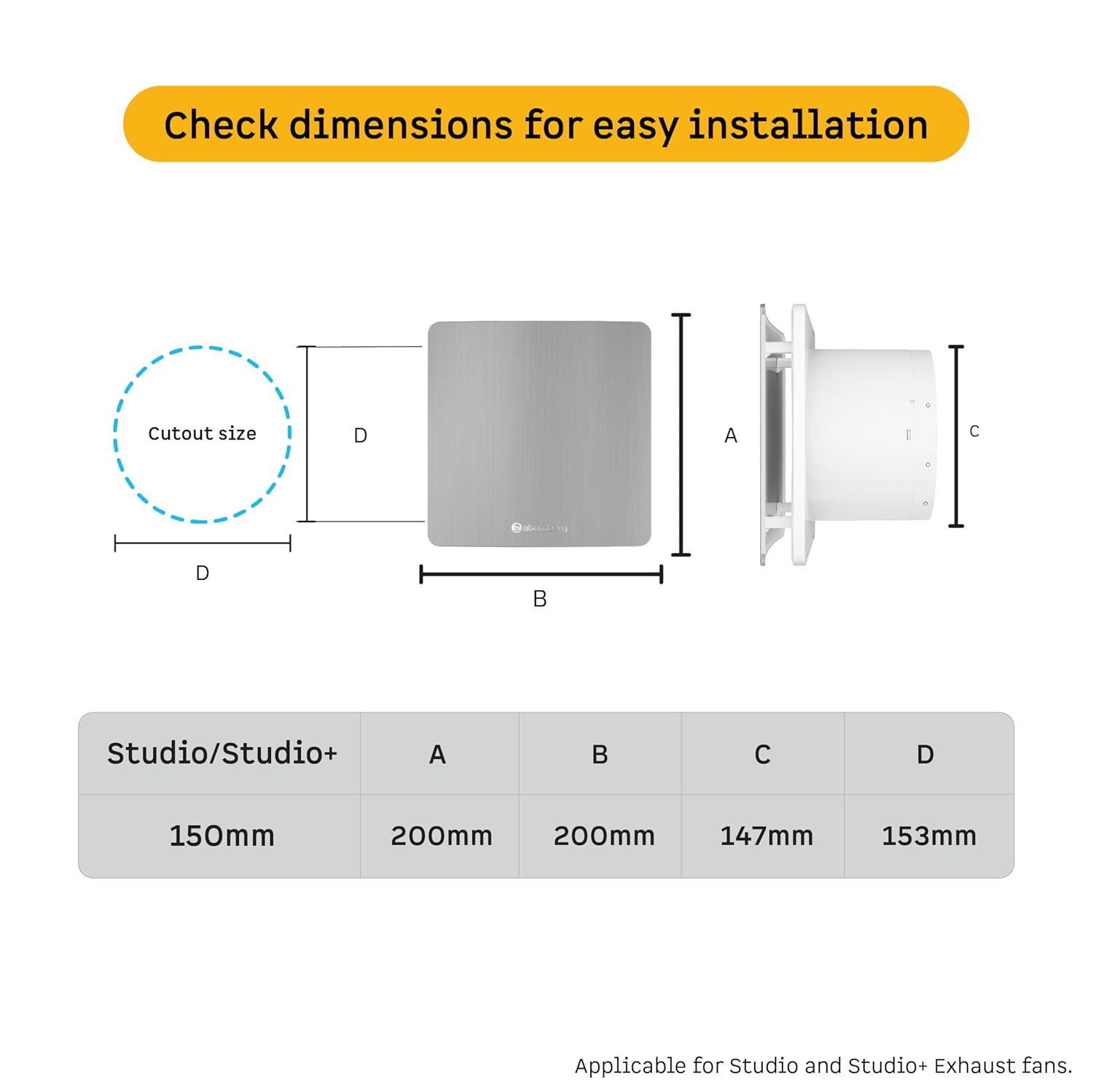 atomberg Studio Exhaust Fan 150mm (6 Inches) | BLDC Motor | 6.8W| Low Noise | 2000 RPM| Ideal for Bathroom,Kitchen | Easy to Clean | Installation-Round Cut (153mm) | 2 Years Warranty (Brushed Steel)