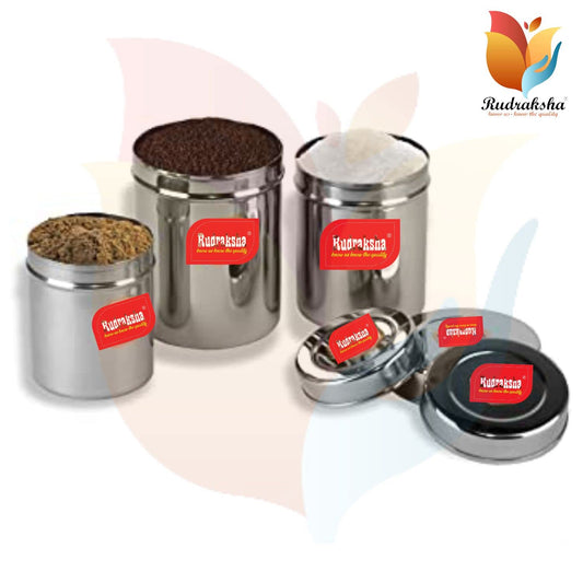 RUDRAKSHA® Stainless Steel Vertical Canisters/Ubha Dabba/Storage Containers Set of 3Pcs (No. 7 to No. 9) (350ml, 500ml, 700ml)