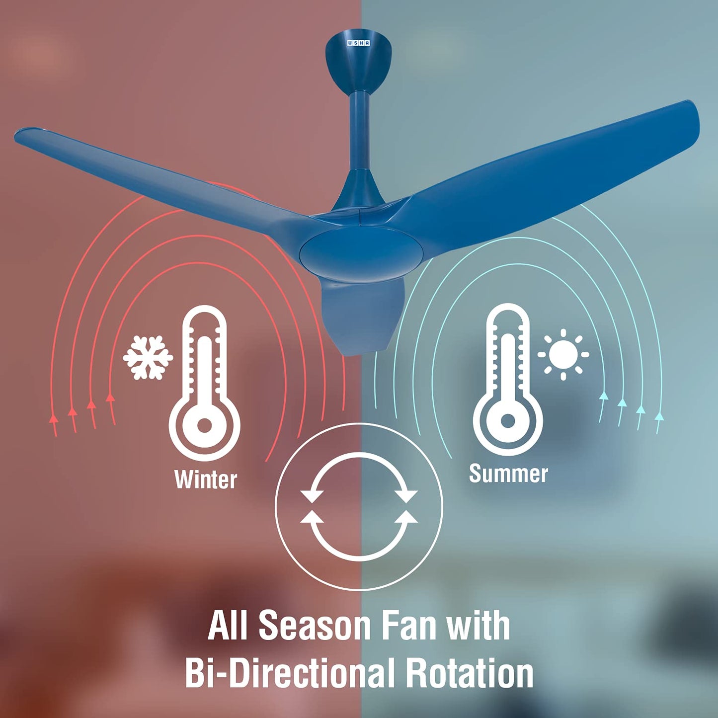 USHA Heleous 1220mm Premium BLDC Ceiling Fan with Rust Free ABS Blades and RF Remote (Imperial Blue) Pack of 1