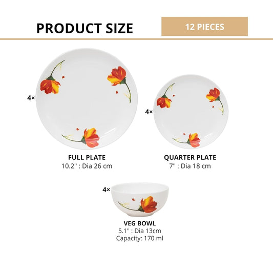 Clay Craft Fine Ceramic Eco Dinner Set, Enchanting Gold, for Family of 4, Dinner Set Ceramic, Crockery Set, Dining Set for Dinner, Crockery Set for Gift, Kitchen Set (ECO3, 12 Pieces)