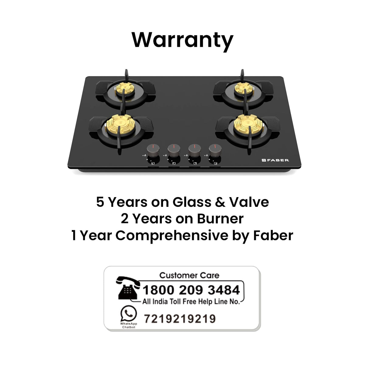 Faber 4 Burner 78Cm HOB |Auto Ignition| HOB PRIME HT784 CRS BR CI AI |Metal Knobs| Cast Iron Pan Support|HOB/Cooktop Hyb