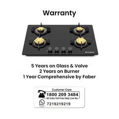 Faber 4 Burner 78Cm HOB |Auto Ignition| HOB PRIME HT784 CRS BR CI AI |Metal Knobs| Cast Iron Pan Support|HOB/Cooktop Hyb