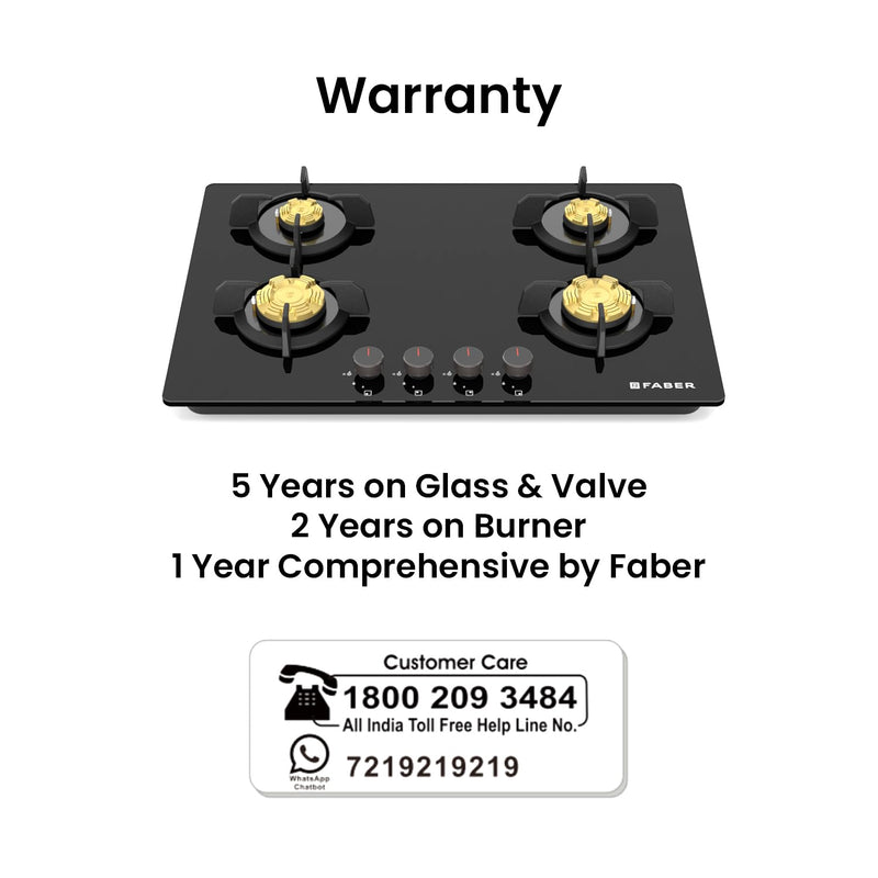 Faber 4 Burner 78Cm HOB |Auto Ignition| HOB PRIME HT784 CRS BR CI AI |Metal Knobs| Cast Iron Pan Support|HOB/Cooktop Hyb