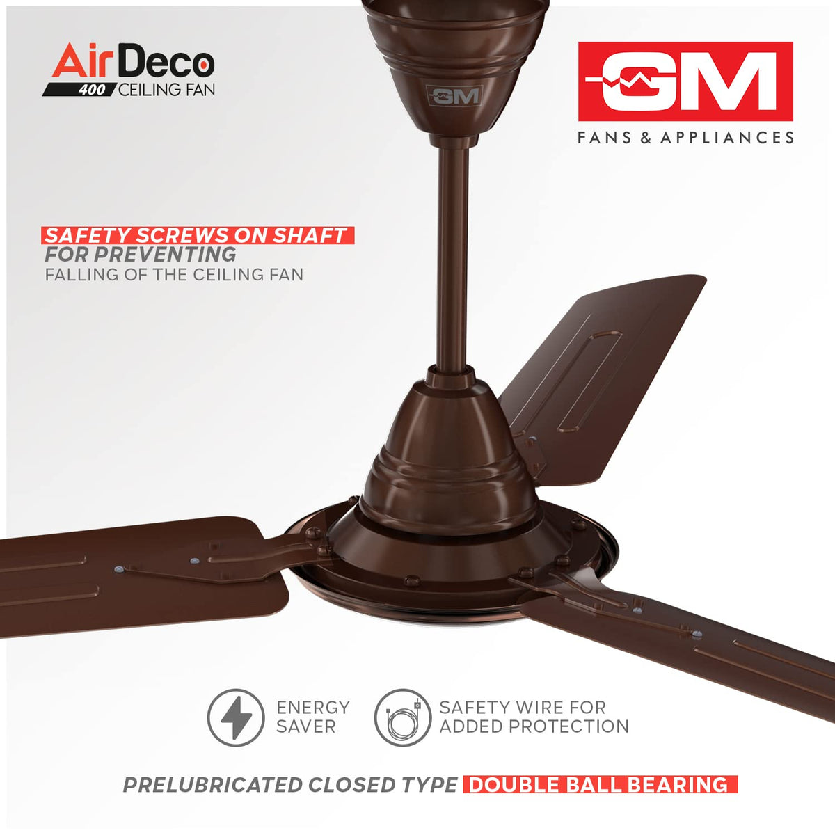 GM Air Deco 1200 mm 1 Star Ceiling Fan (PM Brown)-4