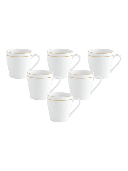 Clay Craft Fine Ceramic Feather Print - 120 ml -Set of 6 Tea Cups (Gold Line Cups - 6 Pcs)