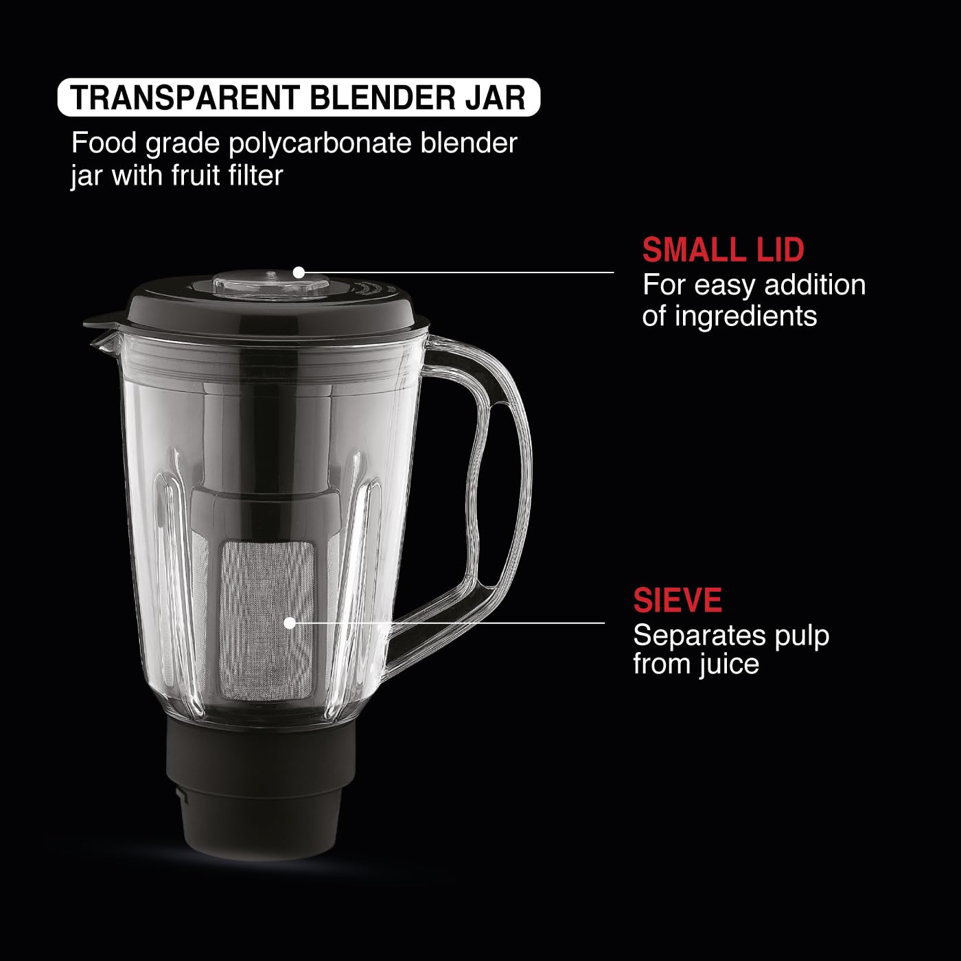 USHA Thunderbolt Pro 1000 Watts Copper Motor Mixer Grinder With 4 Jars|3 Heavy Gauge Food Grade Ss&1 Pc Transparent Break-Resistant Blender Jar With Fruit Filter|2 Yr Product&5Yrs Motor Warranty(Red)