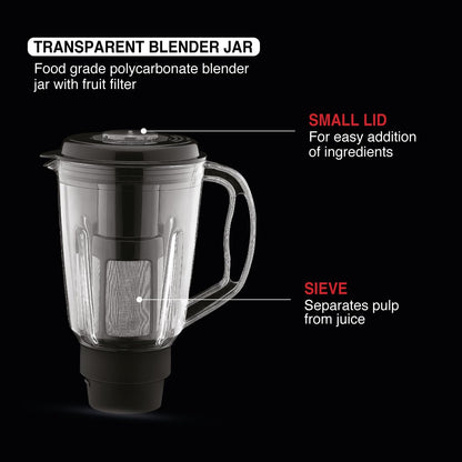 USHA Thunderbolt Pro 1000 Watts Copper Motor Mixer Grinder With 4 Jars|3 Heavy Gauge Food Grade Ss&1 Pc Transparent Break-Resistant Blender Jar With Fruit Filter|2 Yr Product&5Yrs Motor Warranty(Red)