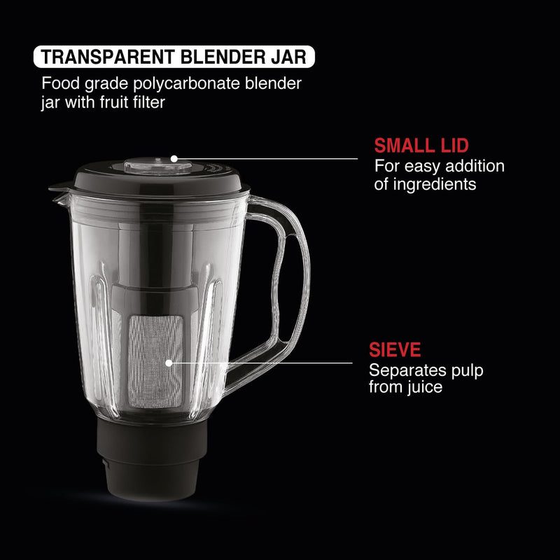USHA Thunderbolt Pro 1000 Watts Copper Motor Mixer Grinder With 4 Jars|3 Heavy Gauge Food Grade Ss&1 Pc Transparent Break-Resistant Blender Jar With Fruit Filter|2 Yr Product&5Yrs Motor Warranty(Red)