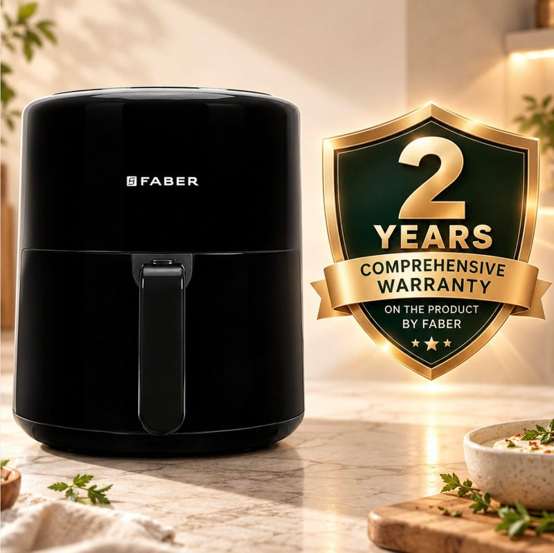 Faber 4L 1500W Digital Air Fryer | Fry, Bake, Roast | 85% Less Oil, 200°C Swirl Heating Technology |8-Preset Menu | Touc