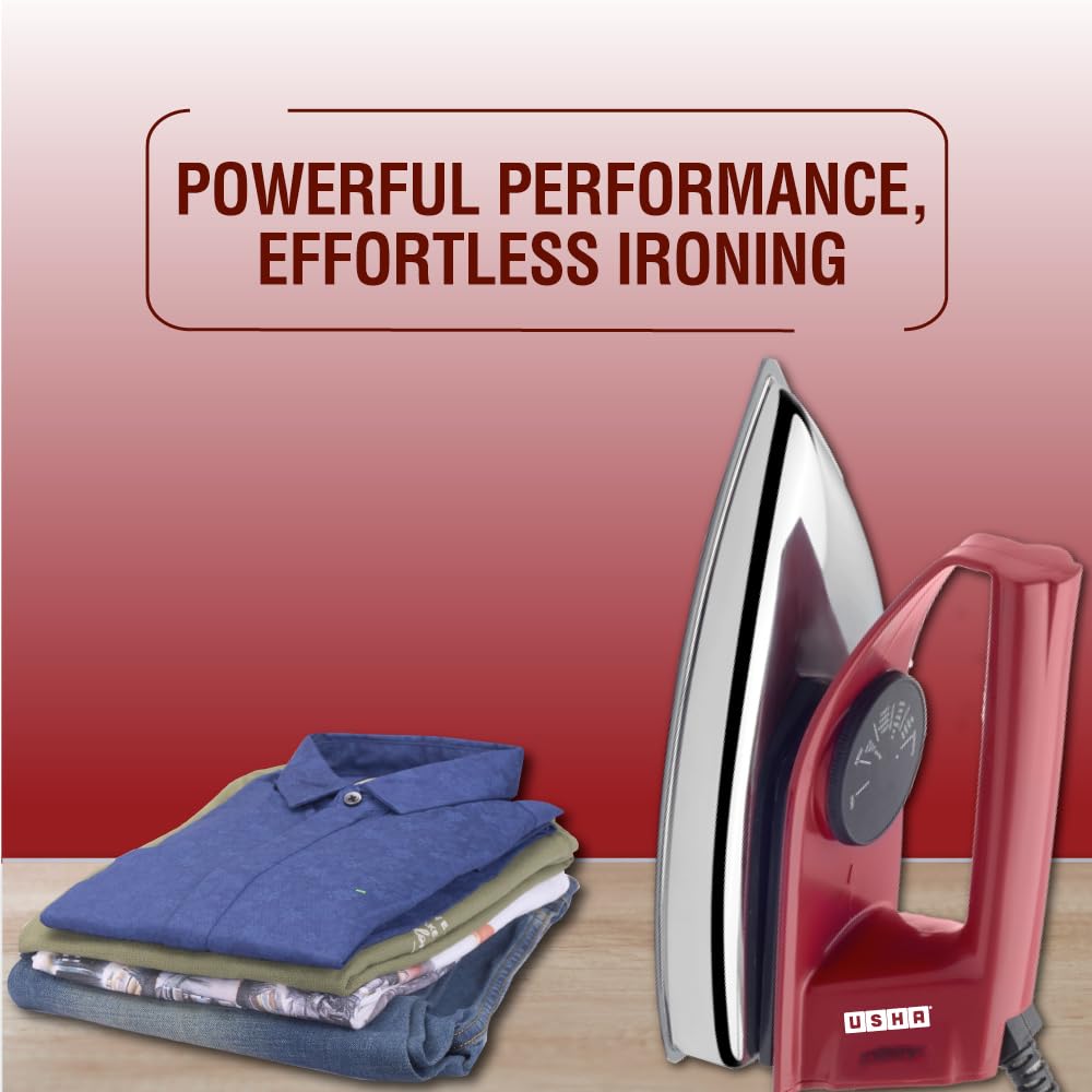 USHA EI 4175-M 750W ULTRA LIGHT WEIGHT ELECTRIC IRON WITH NON STICK PTFE COATED (BLACK WEILBURGER) SOLE PLATE, MAROON