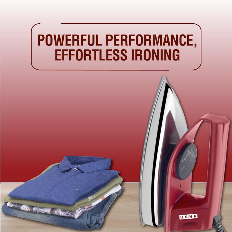 USHA EI 4175-M 750W ULTRA LIGHT WEIGHT ELECTRIC IRON WITH NON STICK PTFE COATED (BLACK WEILBURGER) SOLE PLATE, MAROON