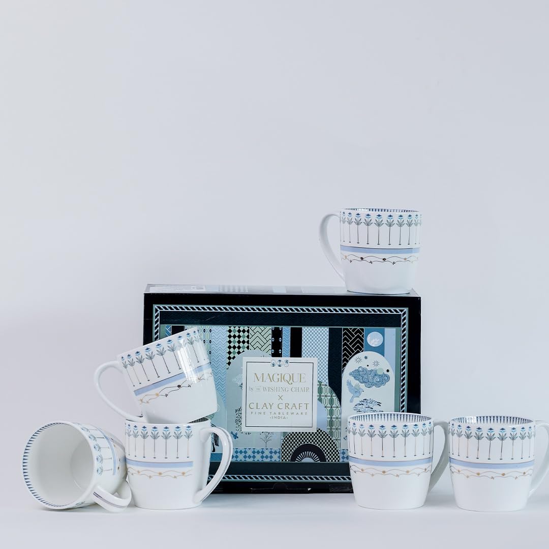 Magique by The Wishing Chair x ClayCraft : River of Flowers Ceramic Chai Mugs - Set of 6 |180 ml | Elegant Floral Design | Mugs for Coffee | Ideal for Gifting | Perfect for Home & Office