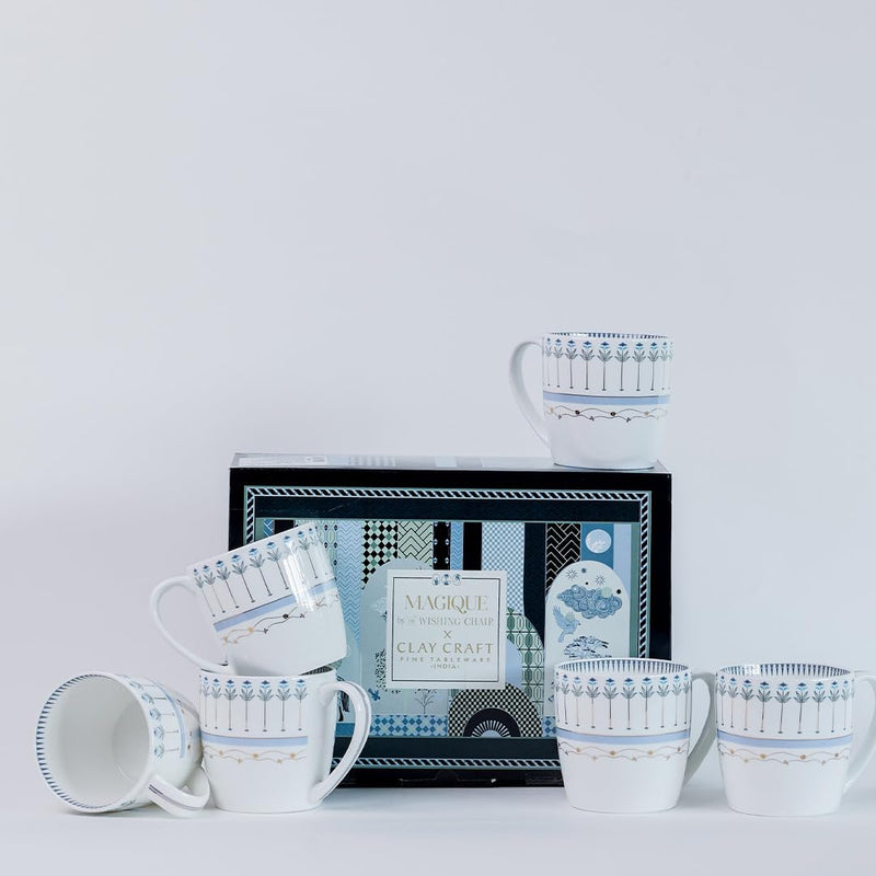 Magique by The Wishing Chair x ClayCraft : River of Flowers Ceramic Chai Mugs - Set of 6 |180 ml | Elegant Floral Design | Mugs for Coffee | Ideal for Gifting | Perfect for Home & Office