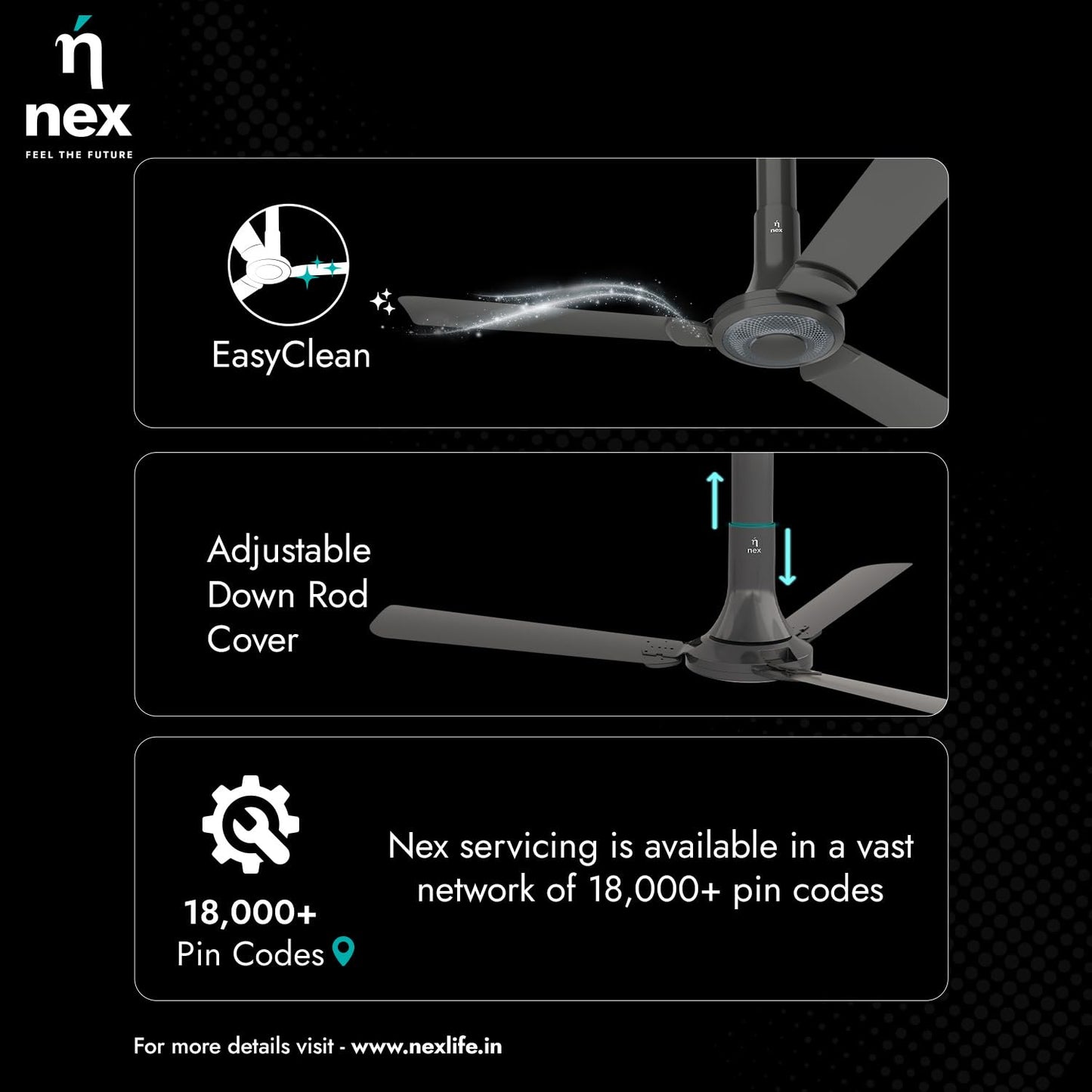 NNEX by BAJAJ Glyde A40 1200 MM | BEE 2 Star Rated Premium Ceiling Fan | 20% Higher Air Thrust* | Airfluence™ Al Blades | Adjustable Downrod | 2-Yr Warranty 【Granite Grey】