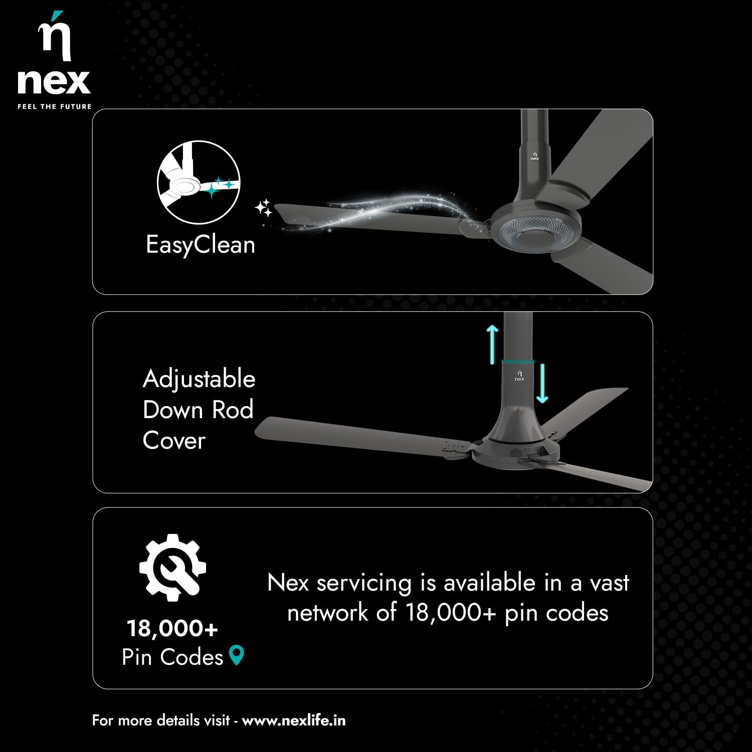 NNEX by BAJAJ Glyde A40 1200 MM | BEE 2 Star Rated Premium Ceiling Fan | 20% Higher Air Thrust* | Airfluence™ Al Blades | Adjustable Downrod | 2-Yr Warranty 【Granite Grey】