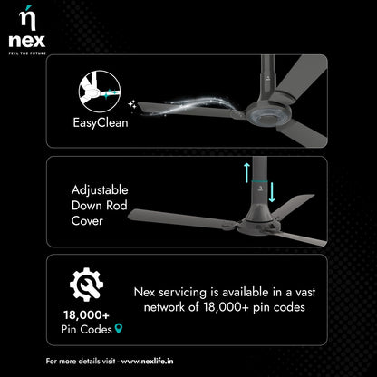 NNEX by BAJAJ Glyde A40 1200 MM | BEE 2 Star Rated Premium Ceiling Fan | 20% Higher Air Thrust* | Airfluence™ Al Blades | Adjustable Downrod | 2-Yr Warranty 【Granite Grey】