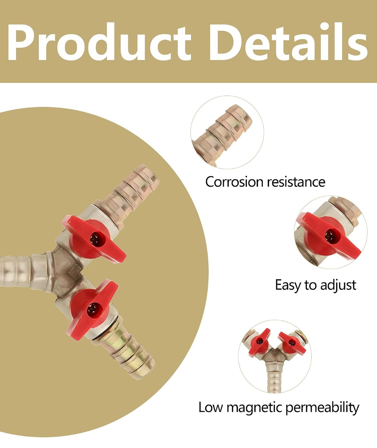 Gas Pipe Connector, Y-Shaped 3-Way Valve with Switch for Regulator,Pipe Fitting for Garden, Shipbuilding, Construction, Automotive ﻿