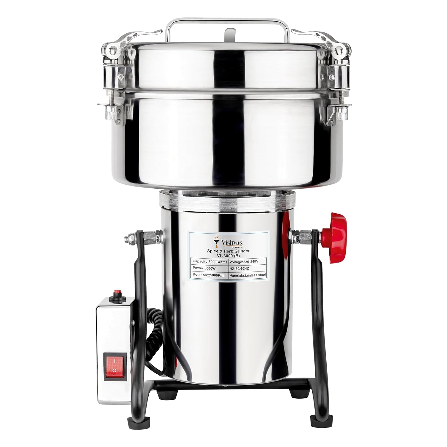 Vishvas Oil Maker Instant Dry Masala Grinder Machine for Business with 3-3.5kg Capacity Mixer Grinding for Spices, Herbs and Dry Fruits Masala Grinder 3 KG, Stainless Steel
