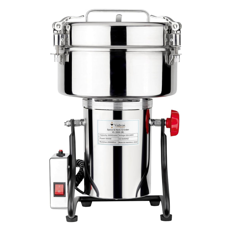 Vishvas Oil Maker Instant Dry Masala Grinder Machine for Business with 3-3.5kg Capacity Mixer Grinding for Spices, Herbs and Dry Fruits Masala Grinder 3 KG, Stainless Steel