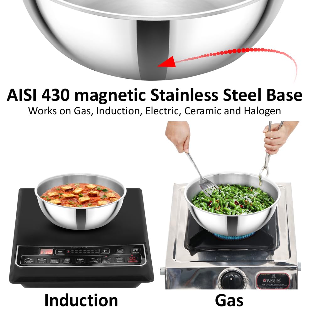 Hawkins 1.5 Litre Metro Kadhai, Triply Stainless Steel Induction Tasla, Silver (SSTA15)