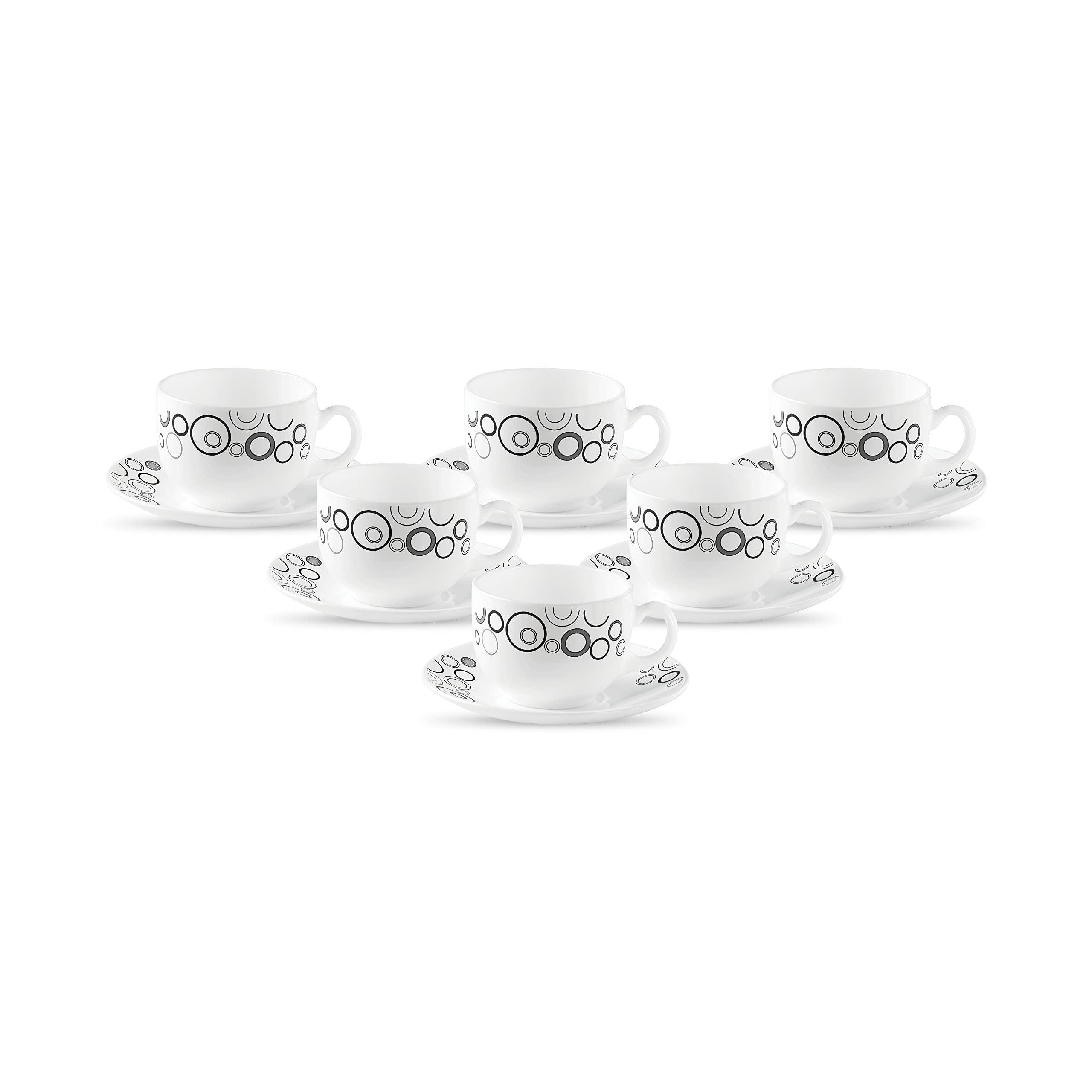 La Opala Diva, Opal Glass Crockery | Cup & Saucer Iris Regular, Set of 12 | Twilight Bouquet, 160 ml | for Tea & Coffee | Microwave Safe | 100% Vegetarian | Extra Strong | Super Light | Super White