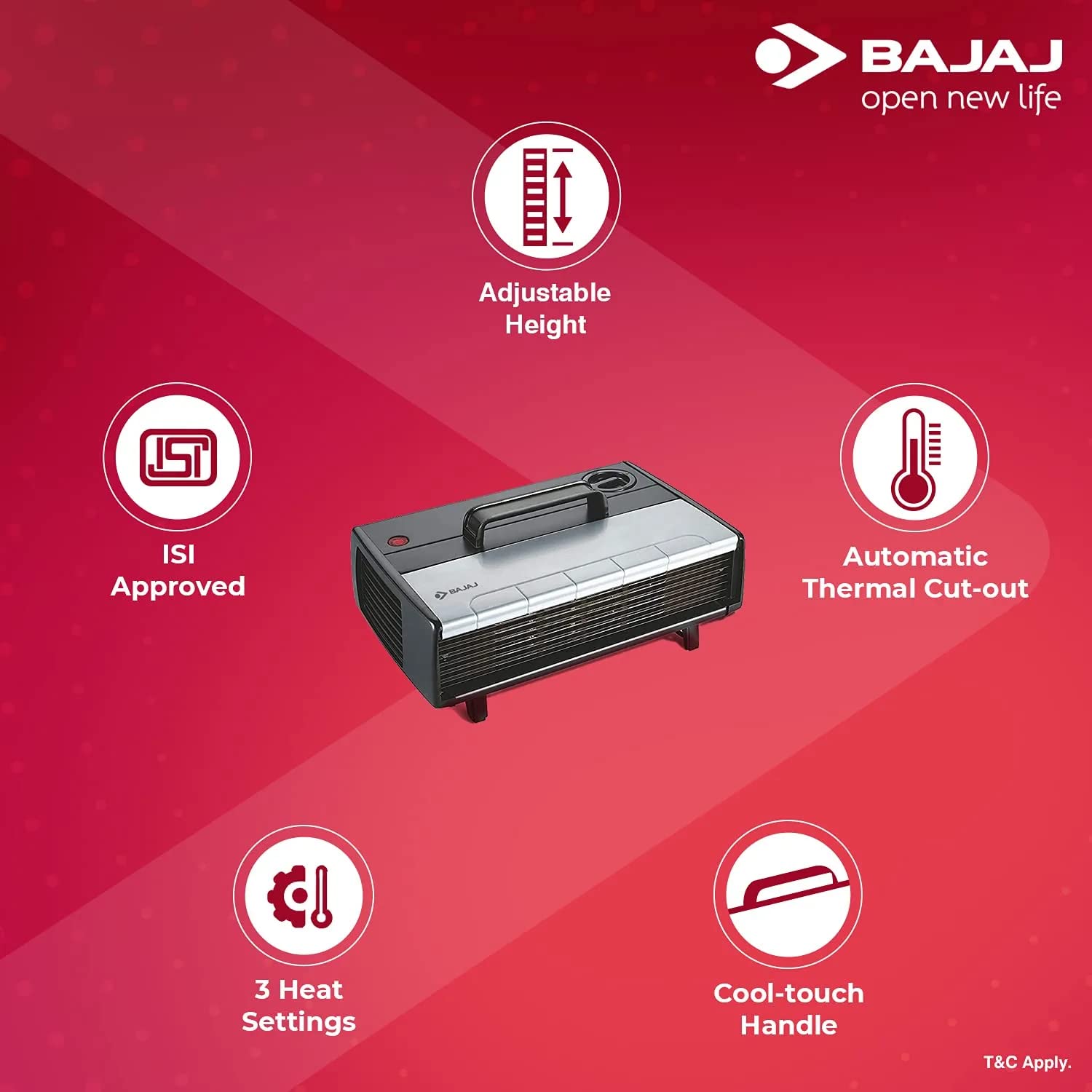 Bajaj Majesty RX 7 2000 Watts Heat Convector Room Heater | Instant Warmth | Personalized Comfort | Convenient & Elegant | Cool Touch Handle | ISI Approved 【Black】