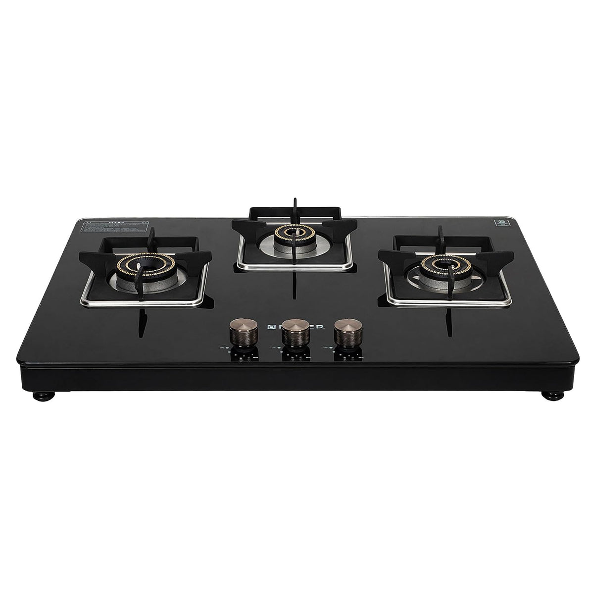Faber 3 Burner Auto-Ignition Cooktop|NiOS AUTO 3BB BK|Battery Operated|Metal Knobs|Brass Burners|Cast Iron Pan Support|B
