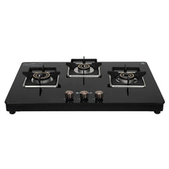 Faber 3 Burner Auto-Ignition Cooktop|NiOS AUTO 3BB BK|Battery Operated|Metal Knobs|Brass Burners|Cast Iron Pan Support|B