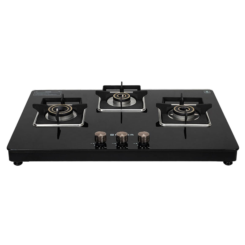 Faber 3 Burner Auto-Ignition Cooktop|NiOS AUTO 3BB BK|Battery Operated|Metal Knobs|Brass Burners|Cast Iron Pan Support|B