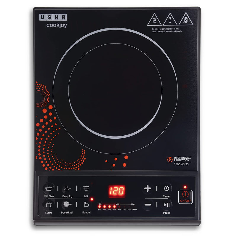 USHA Cook Joy (3616) 1600-Watt Copper Sealed Induction Cooktop (Black) & RapidMix 500-Watt Copper Motor Mixer Grinder with 3 Jars (Sea Green/White)