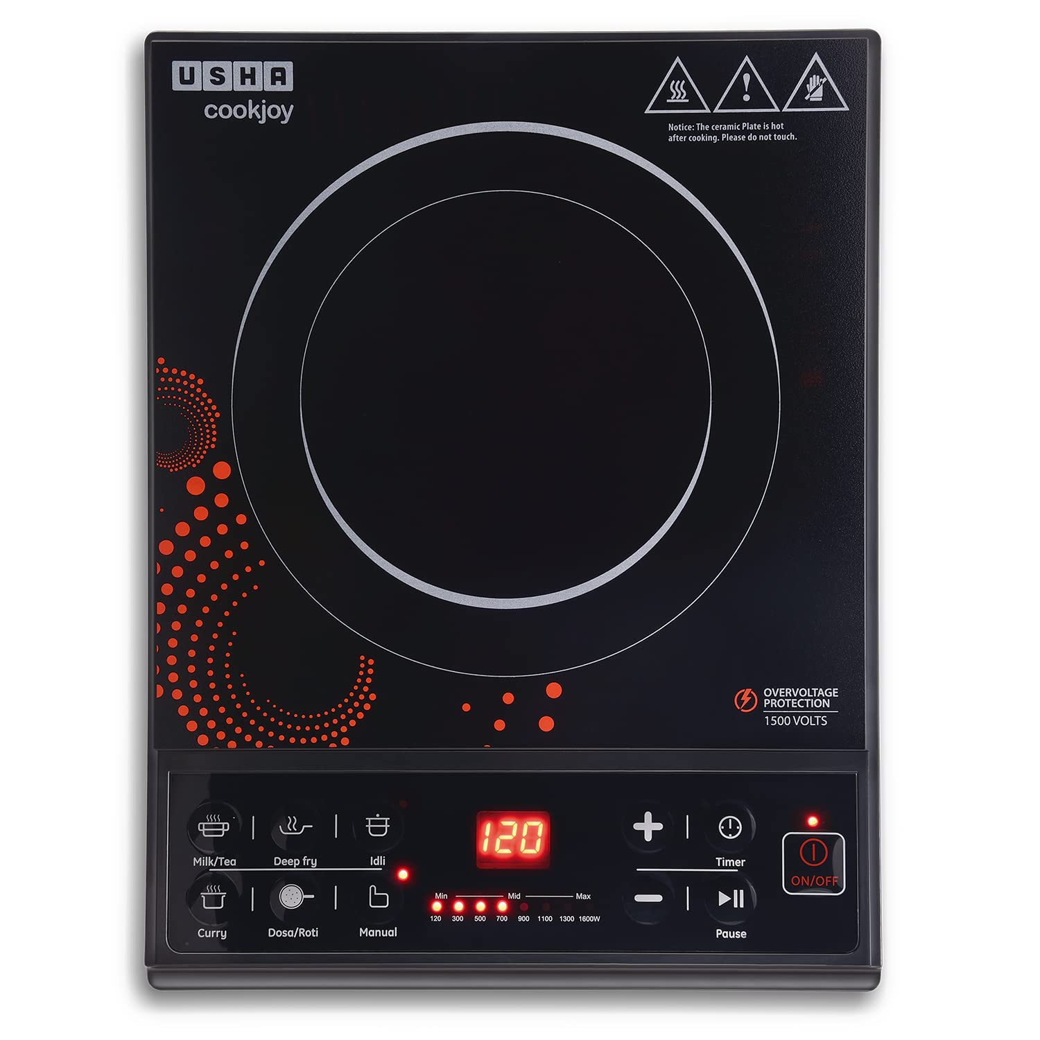 USHA Cook Joy (3616) 1600-Watt Copper Sealed Induction Cooktop (Black) & 3345 450-Watt Juicer Mixer Grinder with 2 Jars (White)